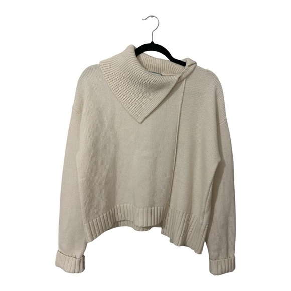 WE-AR4 The Asymmetrical Turtleneck Women’s Medium Beige Wool Sweater - Picture 1 of 17